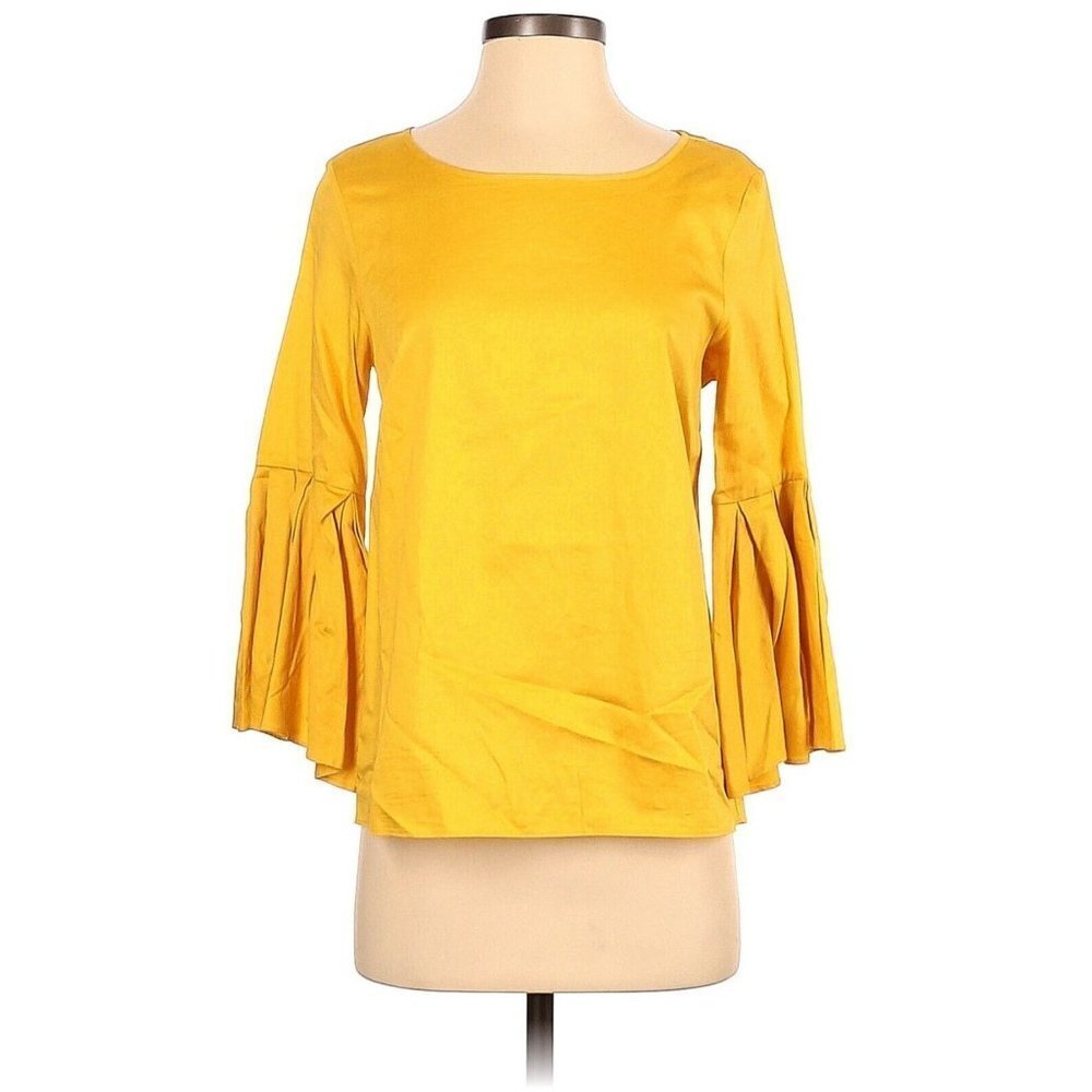 JANE & DELANCEY Shirt Bell Sleeve Yellow Mustard Small Pullover Boho